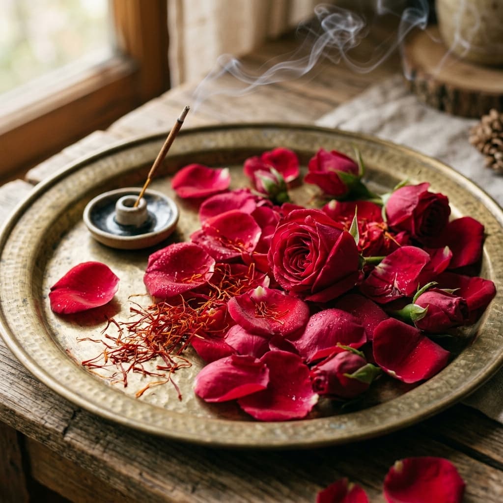 Bamboo-less Dhoop Sticks — Kesar Rose fragrance note illustration